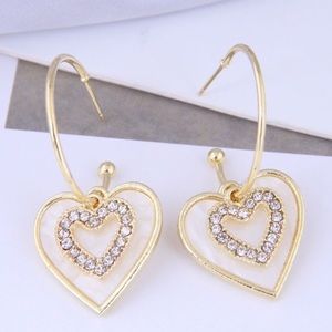 Gold Hoop Diamond Heart Earrings